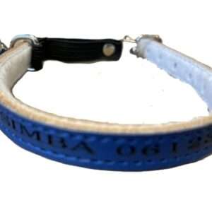 Gepersonaliseerde blauw leren kattenhalsband met bel